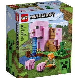 LEGO Minecraft Pig House Set with Pink and Green Bricks